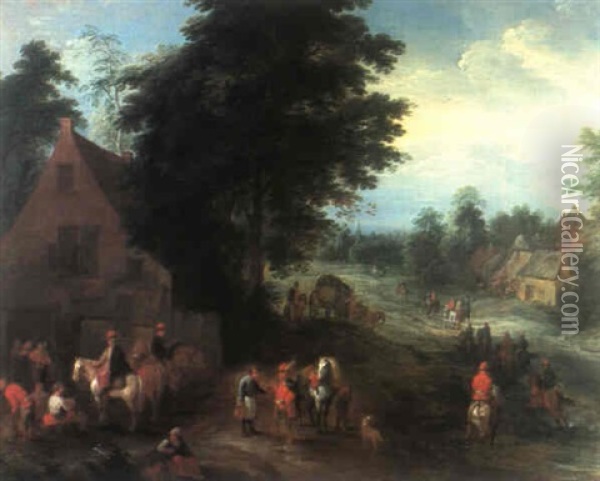 Cavaliers Au Village Oil Painting - Theobald Michau