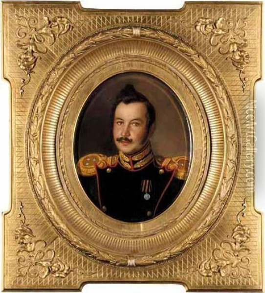 Portrait Of An Officer Oil Painting - Alexei Ivanovich Korzukhin