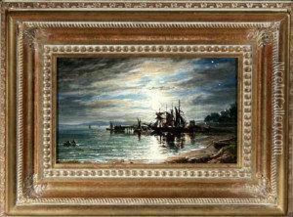 Hunter Quay, Clyde By Moonlight Oil Painting - Arthur Perigal