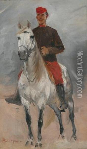 A Horseman Oil Painting - Laszlo Pataky Von Sospatak