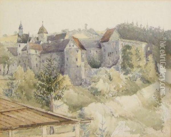 A Rhineland Castle Oil Painting - James Duffield Harding