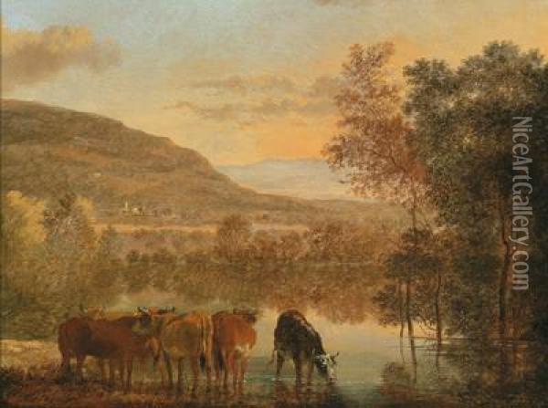 Paesaggio Boschivo Fluviale Con Mucche Oil Painting - Frederick De Moucheron