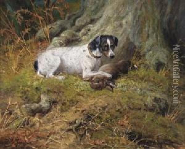 A Terrier With A Hare Oil Painting - John Fitz Marshall
