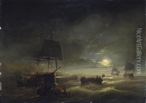 Nachtliche Seeschlacht Oil Painting - Christiaan Cornelis Kannemans