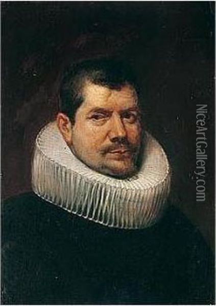 Portrait Of A Man, Half-length, Wearing Black Oil Painting - Gaspar De Crayer