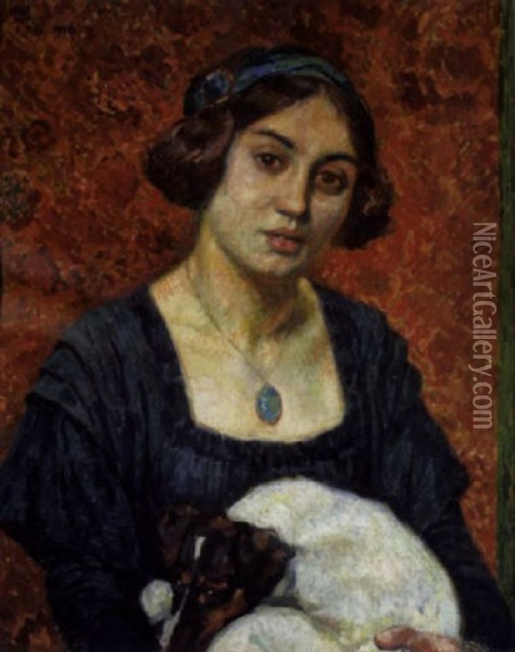 Elisabeth Van Rysselberghe Met Haar Gox-terrier Oil Painting - Theo van Rysselberghe