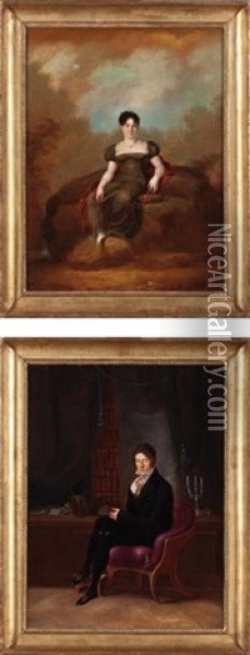 Madame Rousset Dans Un Paysage Bucolique (+ Monsieur Rousset Dans Sa Bibliotheque; 2 Works) Oil Painting - Joseph Reinhart