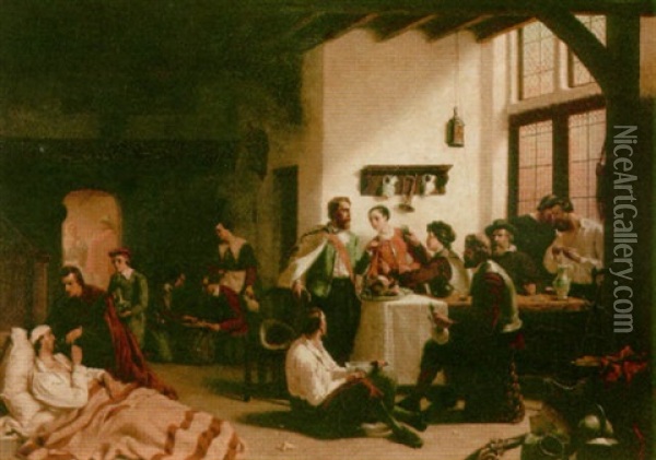 Soldiers Resting In An Inn Oil Painting - Lambertus Lingeman