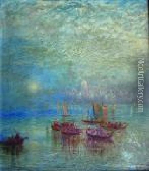 Venice: Morning; Evening Oil Painting - George Blackie Sticks