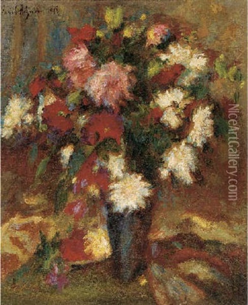 Mixed Flowers In A Vase Oil Painting - Lucien Rene Mignon
