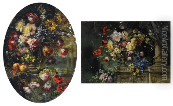 Composizione Floreale (2 Works) Oil Painting - Francesco Bosso