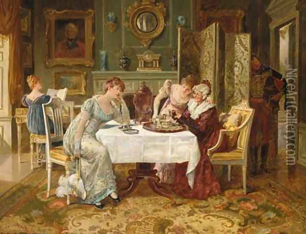 'A Fortune in a Tea Cup' Oil Painting - Henry Gillard Glindoni