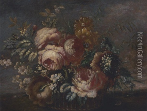 Flowers In A Basket, A Landscape Beyond Oil Painting -  Pseudo Guardi