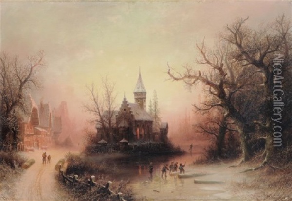 Abendliche Winterlandschaft Oil Painting - Albert Bredow