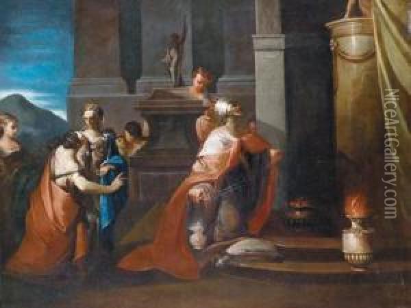 Re Salomone Adora Gli Idoli Oil Painting - Lorenzo Pasinelli