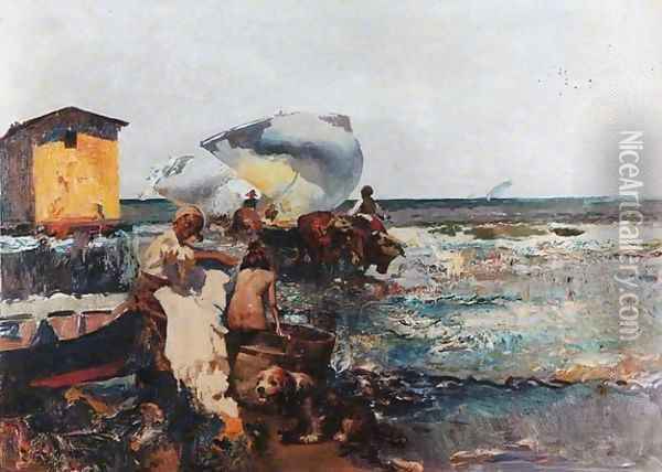 En el puerto 1 Oil Painting - Jose Navarro Llorens