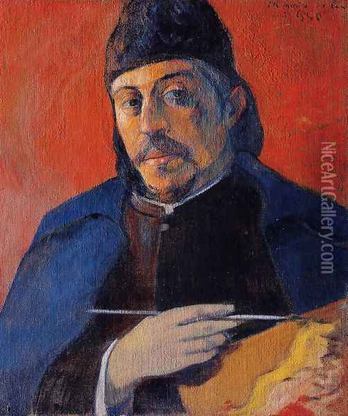 Self Portrait With Palette Oil Painting - Paul Gauguin