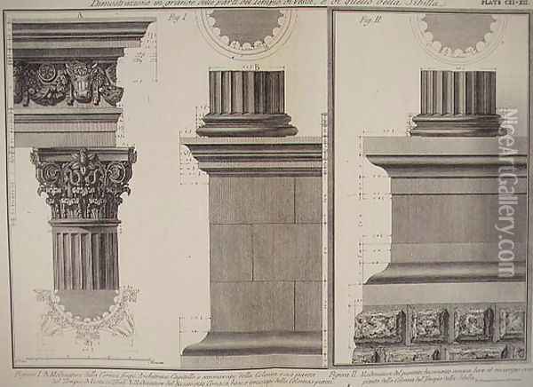 Illustration of the column structure of the Temple of Vesta and the Temple of Sibilla from Vedute, first published in 1756, pub. by E and F.N. Spon Ltd., 1900 Oil Painting - Giovanni Battista Piranesi
