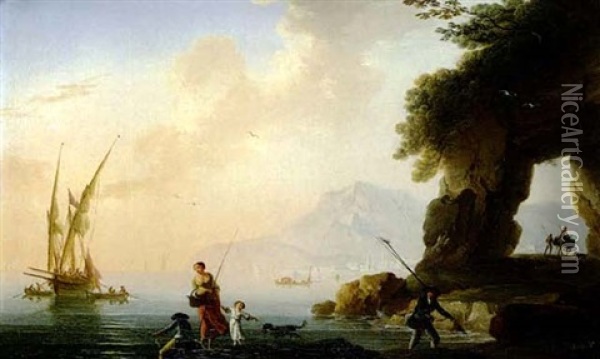 A Mediterranean Port Scene Oil Painting - Charles Francois Lacroix
