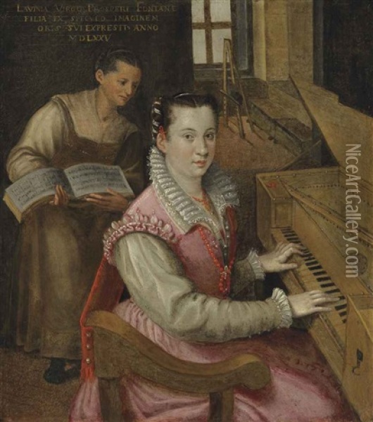 Self-portrait At The Keyboard With A Maidservant Oil Painting - Lavinia Fontana