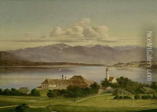 Schlos Tutzing Am Starnberger See Oil Painting - Carl Georg Koster
