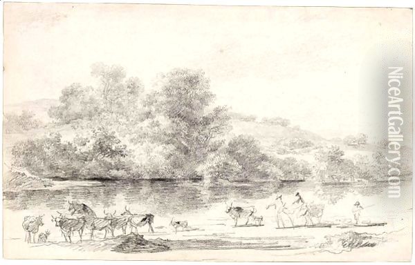River Landscape With Herdsmen And Their Cattle Oil Painting - Nicolaes Berchem