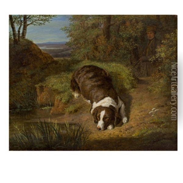 Hunting Dog Of Count Esterhazy Oil Painting - Ferdinand Georg Waldmueller