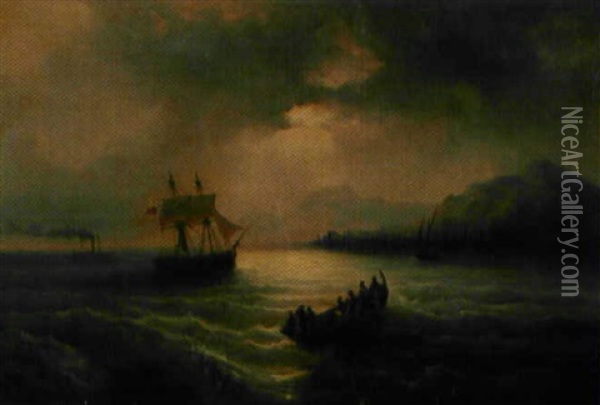 La Chaloupe A La Mer Oil Painting - Louis-Gabriel-Eugene Isabey