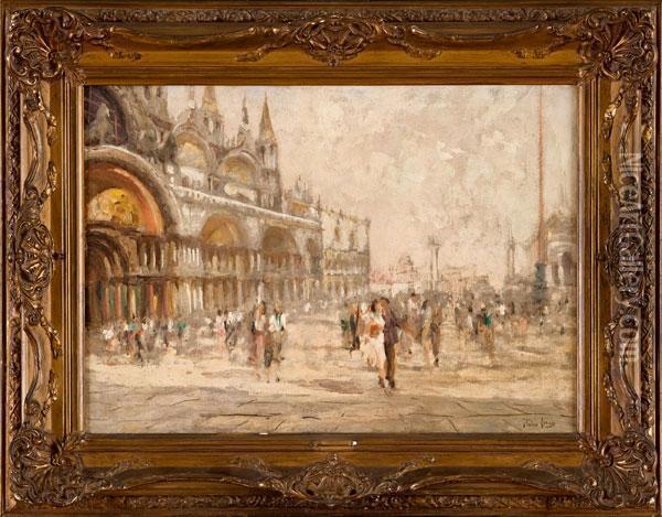 Piazza San Marco Con Figure Oil Painting - Italico Brass