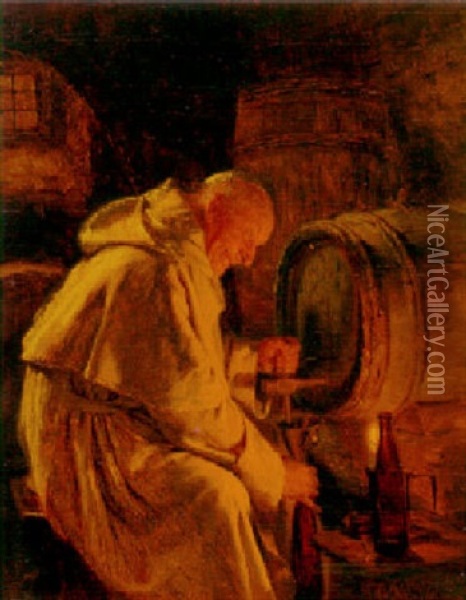 In The Wine Cellar Oil Painting - Eduard von Gruetzner
