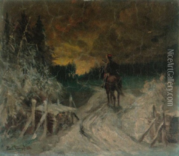 Berittener Vorposten Im Winter Oil Painting - Emil Rumpf