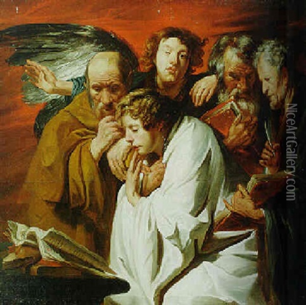 The Four Evangelists Accompanied By An Angel Oil Painting - Jacob Jordaens