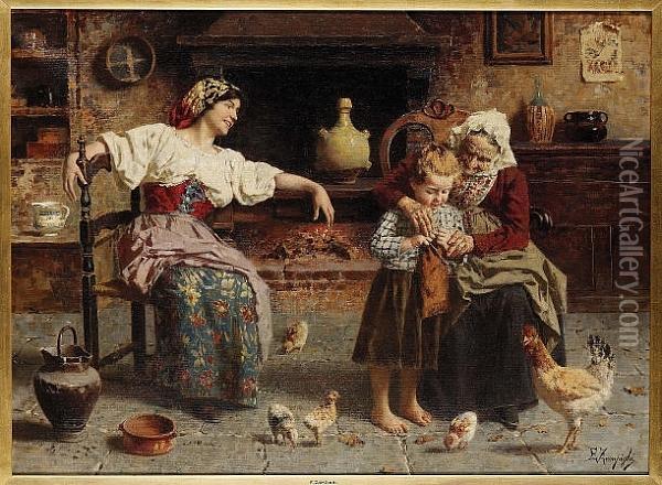 Grandma's Helping Hand Oil Painting - Eugenio Zampighi