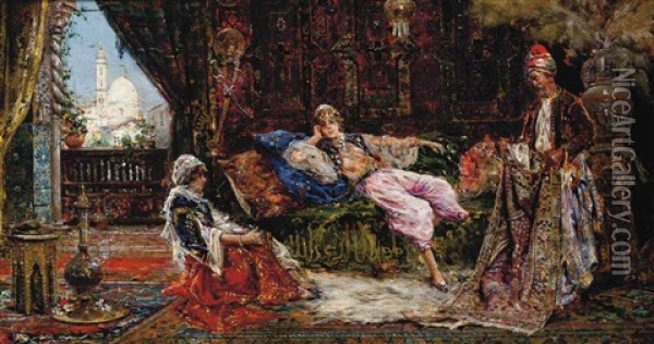 The Carpet Seller Oil Painting - Antonio Maria de Reyna Manescau