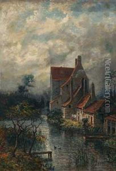 Gehoft An Sommerlicher Flussbiegung Oil Painting - Friedrich Ernst Morgenstern