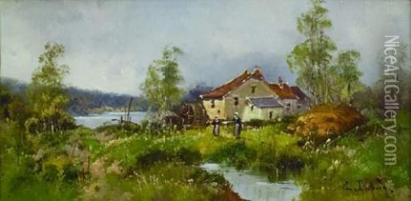 Le Moulin A Roue Et Les Fermieres Oil Painting - Eugene Galien-Laloue