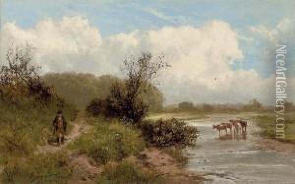 The Angler's Path, On The Trent Oil Painting - James Peel