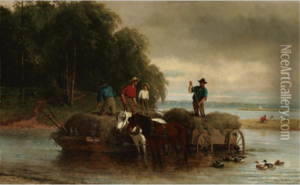 Gathering Sedge, Shrewsbury River, New Jersey Oil Painting - William Hahn