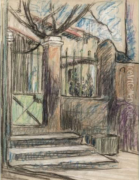 :la Place Bergere Et Lentree Du Presbyteredallauch En 1908 Oil Painting - Louis-Mathieu Verdilhan