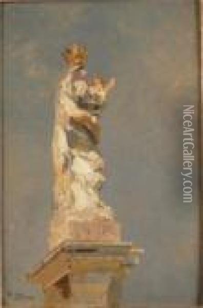 Particolare Della Basilica Della Madonna Della Salute A Venezia Oil Painting - Beppe Ciardi
