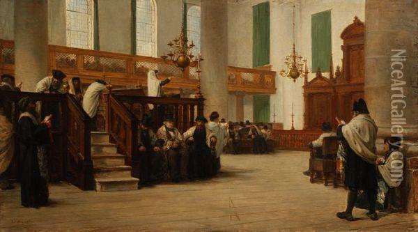 La Priere De Kippour Dans La Synagogue Portugaise D'amsterdam Oil Painting - Edouard J. Emile Brandon