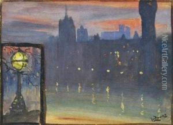 Houses Of Parliament Oil Painting - Albert Ludovici