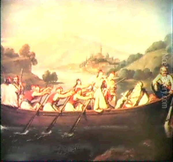 Ali Pasha In His Palikaria On The Lake At Ioannina Oil Painting - Louis Dupre