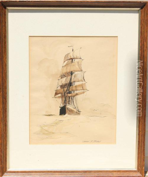 Drawing Of A Full-rigged Ship Oil Painting - James A. Mitchell