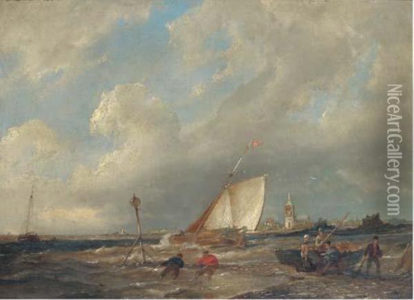 A Blustery Day On The Scheldt Oil Painting - Pieter Christiaan Cornelis Dommersen