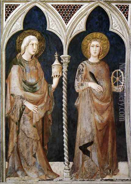 St Mary Magdalen and St Catherine of Alexandria 1317 Oil Painting - Louis de Silvestre