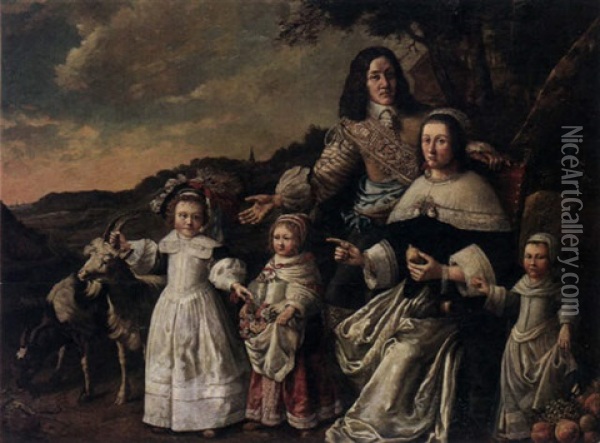 A Group Portrait Of Jonkheer A.f. Schouten, Commander Of The Dutch East Indies Company, And His Family Oil Painting - Aelbert Cuyp