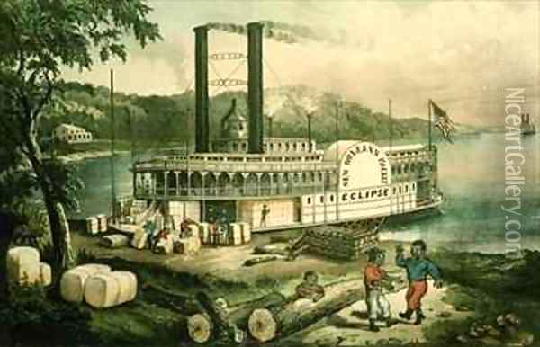 Loading Cotton on the Mississippi Oil Painting - Currier