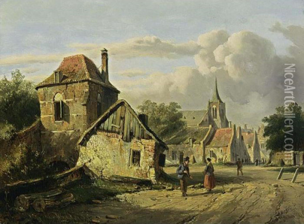 A Town View In Summer Oil Painting - Adrianus Eversen