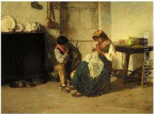 La Cucitrice (the Seamstress) Oil Painting - Luigi Nono